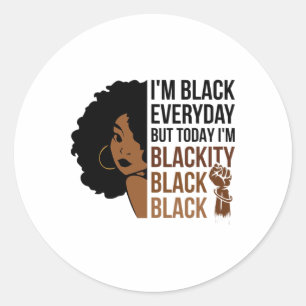 Sticker Rond Junetten Je suis Blackity Black Woman Afro African