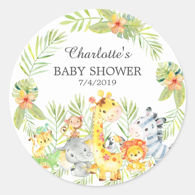 Sticker Rond Jungle Animaux Baby shower Merci Favoriser (Devant)