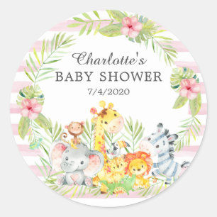Sticker Rond Jungle Animaux Baby shower Merci Favoriser