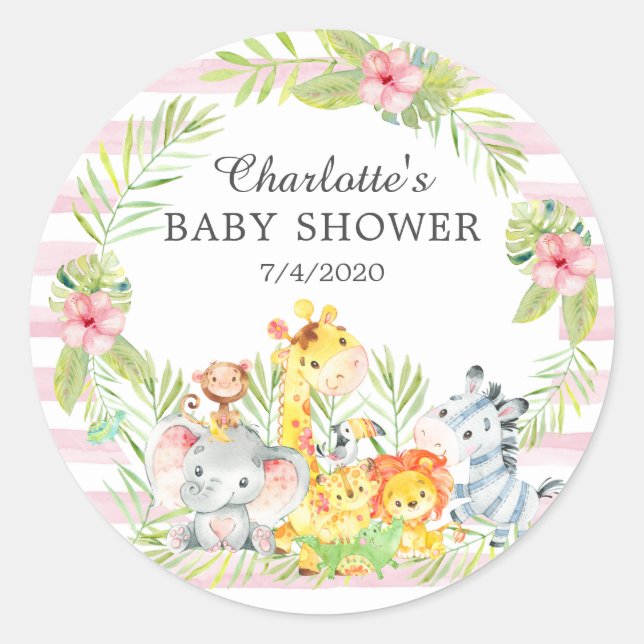 Sticker Rond Jungle Animaux Baby shower Merci Favoriser (Devant)