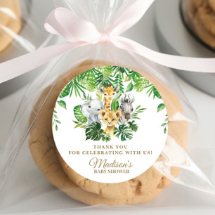 Sticker Rond Jungle Animaux Safari Verdure Merci Favor