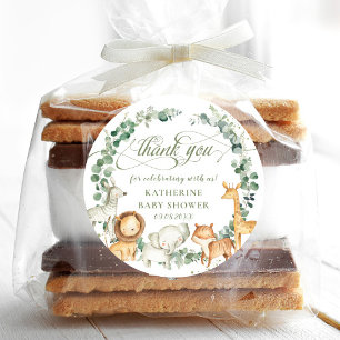 Sticker Rond Jungle Animaux Végétation Neutre Baby shower Favor