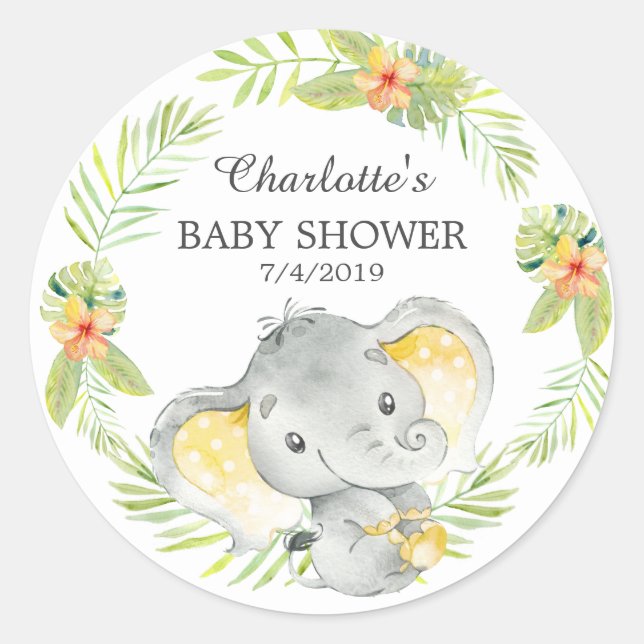 Sticker Rond Jungle Baby shower éléphant Merci Favoriser (Devant)