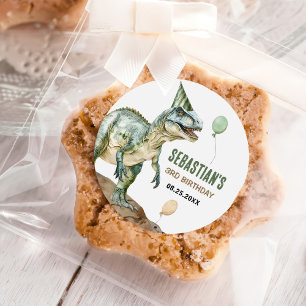 Sticker Rond Jungle Dinosaur T Rex 3e fête d'anniversaire