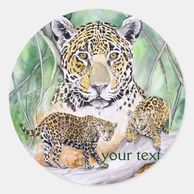 Sticker Rond Jungle Jaguar Aquarelle (Devant)
