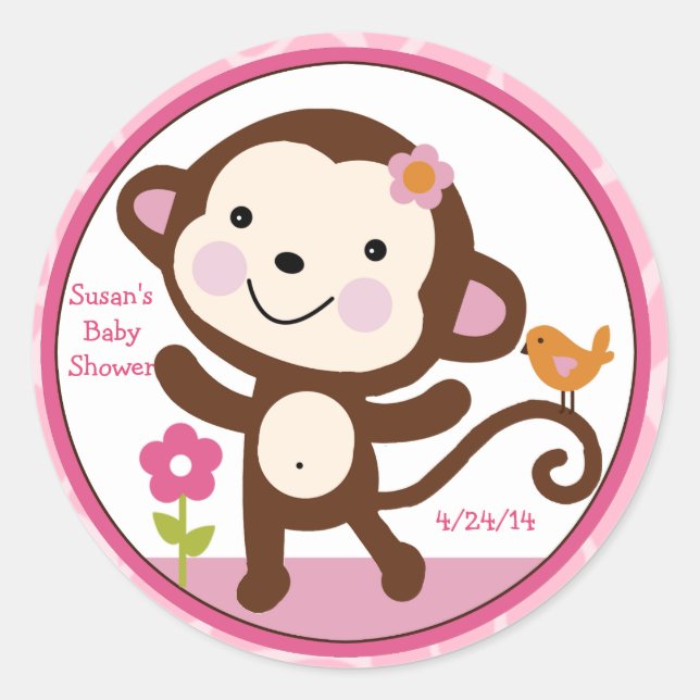 Sticker Rond Jungle Jill/Girl Monkey/Stickers/Cupcake Toppers (Devant)