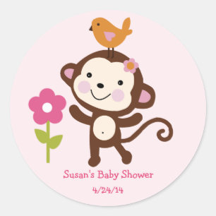 Sticker Rond Jungle Jill/Girl Monkey/Stickers/Cupcake Toppers
