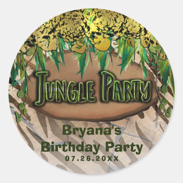 Sticker Rond JUNGLE PARTY Gold Glam Poster de animal Personnali (Devant)