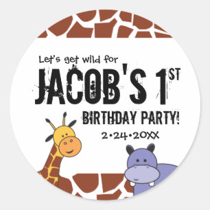 Sticker Rond Jungle, Safari 1er Anniversaire, Personnalisé