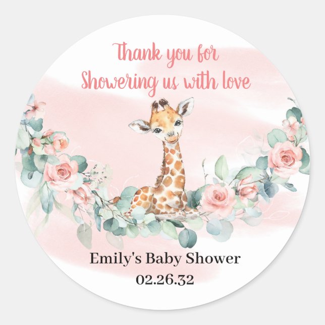 Sticker Rond Jungle Safari animal girafe Baby shower fille (Devant)