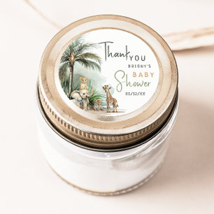 Sticker Rond Jungle Safari Animaux Baby Shower Cadeau de Remerc