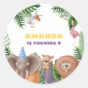 Sticker Rond Jungle Safari Animaux Merci Anniversaire Privilégi