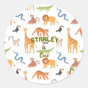 Sticker Rond Jungle Safari Animaux sauvages Personnalisé Annive