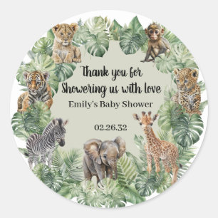 Sticker Rond Jungle Safari Animaux Verdure Baby shower Garçon