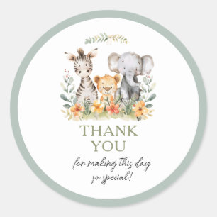 Sticker Rond Jungle Safari Baby shower animal bébé