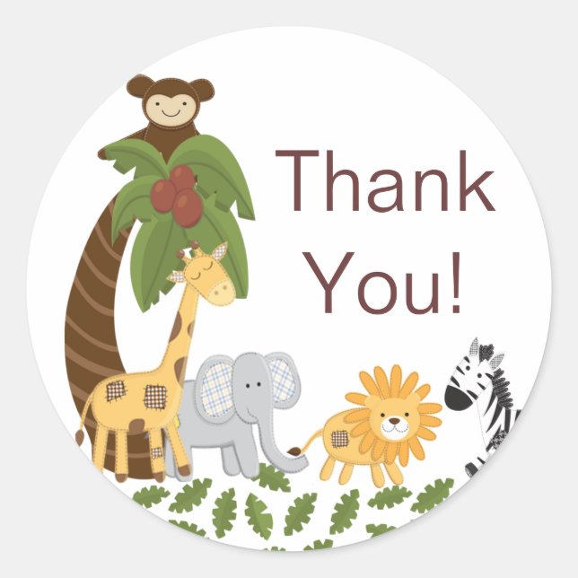 Sticker Rond Jungle Safari Baby shower animal neutre (Devant)