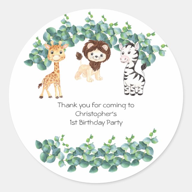 Sticker Rond Jungle Safari Boys 1er anniversaire (Devant)