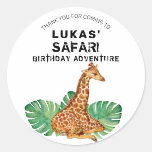 Sticker Rond Jungle Safari Giraffe Anniversaire Merci