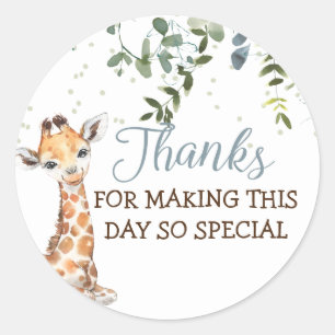 Sticker Rond Jungle Safari Giraffe Merci bleu gris