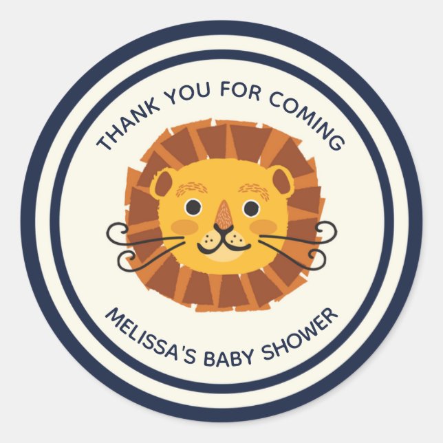 Sticker Rond Jungle Safari Lion Boy Baby shower Merci (Devant)