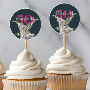 Sticker Rond Jungle sauvage léopard rose 50e anniversaire