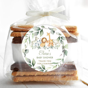 Sticker Rond Jungle verdoyante Animaux Baby shower Merci