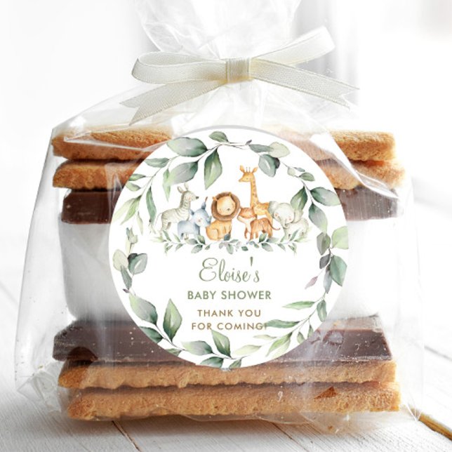 Sticker Rond Jungle verdoyante Animaux Baby shower Merci (Créateur téléchargé)