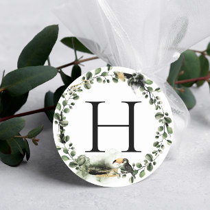 Sticker Rond Jungle Vert   Sceau d'enveloppe Mariage Monogramme