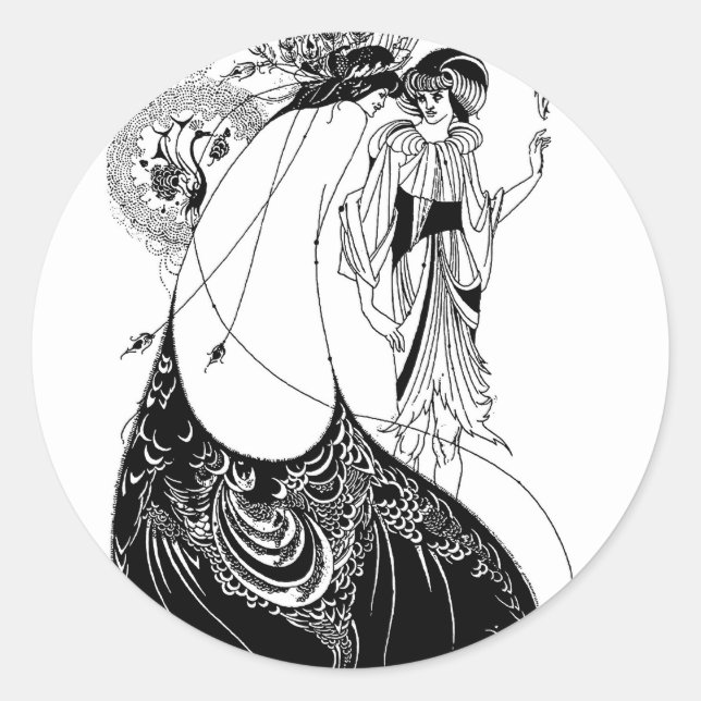 Sticker Rond Jupe Peacock Beardsley Art Nouveau (Devant)