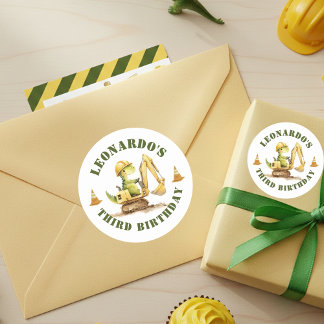 Sticker Rond Jurassic Construction Zone Boy Birthday