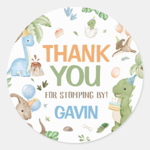 Sticker Rond Jurassic Cute Dinosaur fête d'anniversaire