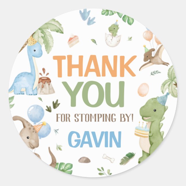 Sticker Rond Jurassic Cute Dinosaur fête d'anniversaire (Devant)
