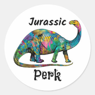 Sticker Rond Jurassic Perk Dinosaure Coloré Blanc