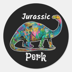 Sticker Rond Jurassic Perk Dinosaure Coloré Noir