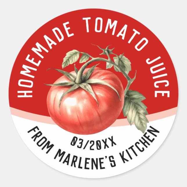 Sticker Rond Jus de tomate maison modifiable avec tomate rouge (Devant)