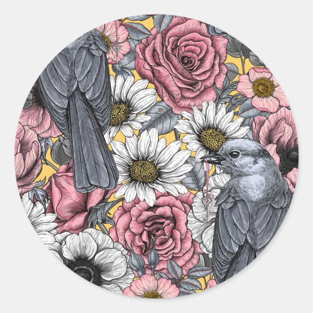 Sticker Rond Jus gris et fleurs (Devant)