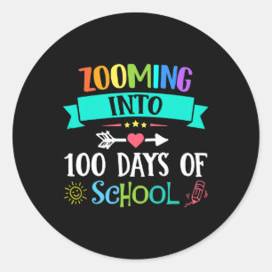 Sticker Rond Jusqu'À 100 Jours De Cadeau Enseignant Enfants