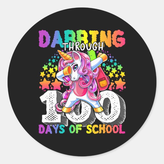 Sticker Rond Jusqu'À 100 Jours D'École Dabbing Unicorn Girls (Devant)