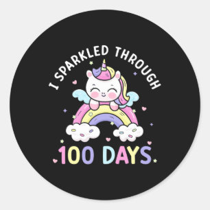 Sticker Rond Jusqu'À 100 Jours Filles Unicorn 100ème Jour De L'