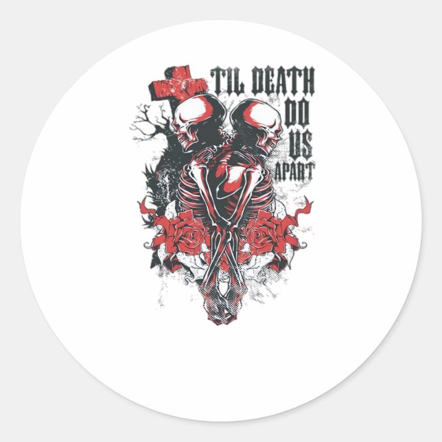 Sticker Rond Jusqu'à ce que la mort nous sépare – Art de squele (Devant)