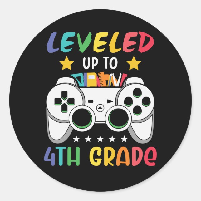 Sticker Rond Jusqu'à la 4e année de retour à l'école gamer vidé (Devant)