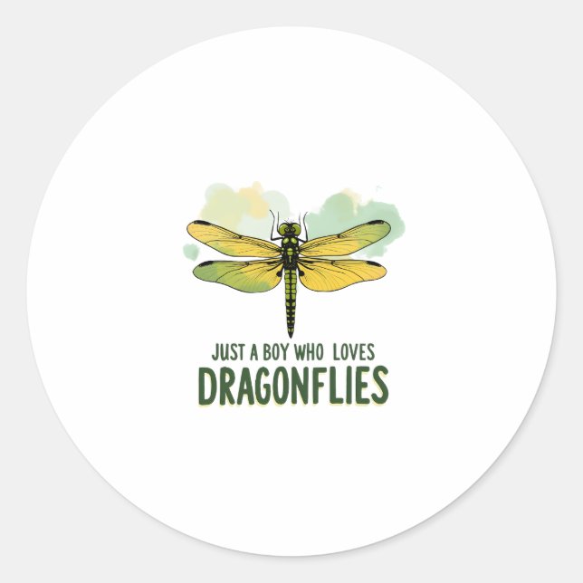 Sticker Rond Just a Boy who loves Dragonflies. Dragonflies Drag (Devant)