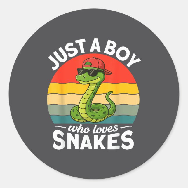Sticker Rond Just A Boy Who Loves Snakes Funny Snake Reptile Ki (Devant)