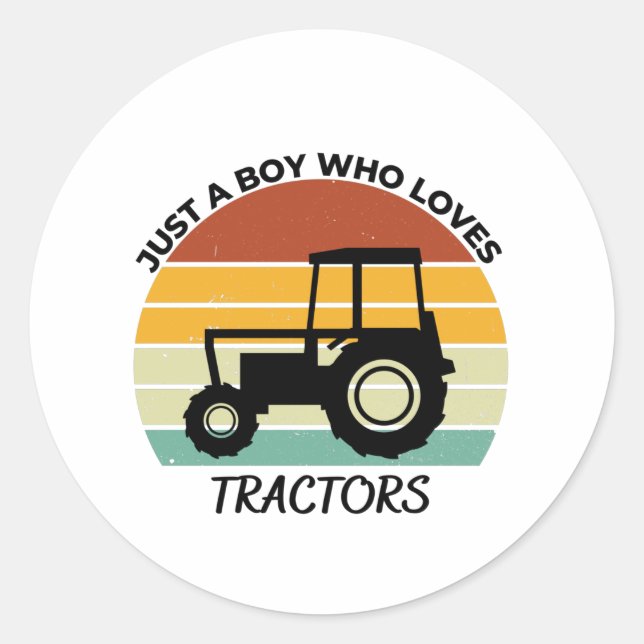 Sticker Rond Just a boy who loves tractors (Devant)