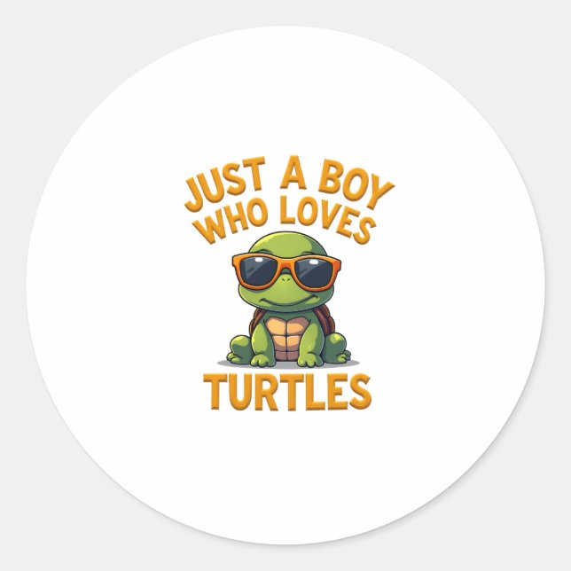 Sticker Rond Just a boy who loves turtles Children boy (Devant)