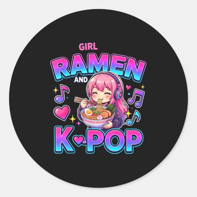 Sticker Rond Just A Girl Who Loves Anime Ramen And K-p  (Devant)