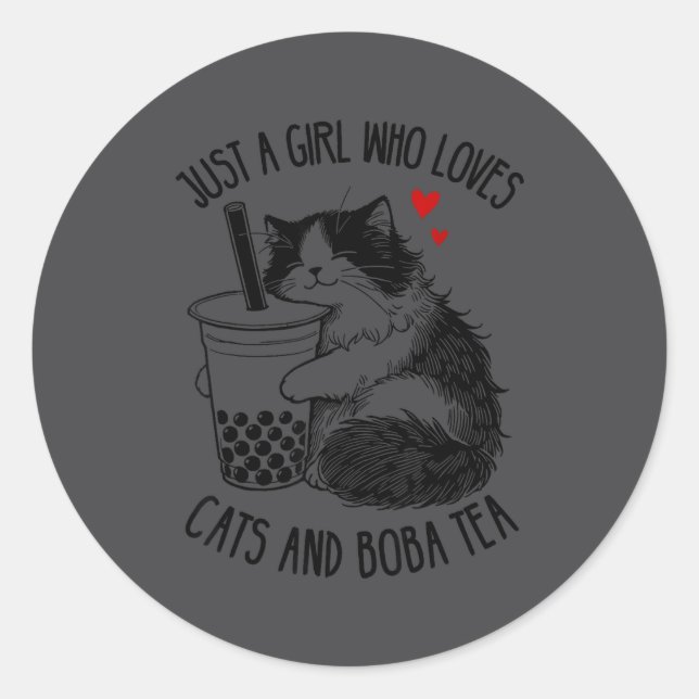 Sticker Rond Just A Girl Who Loves Cats And Boba Tea Ragdoll Ca (Devant)
