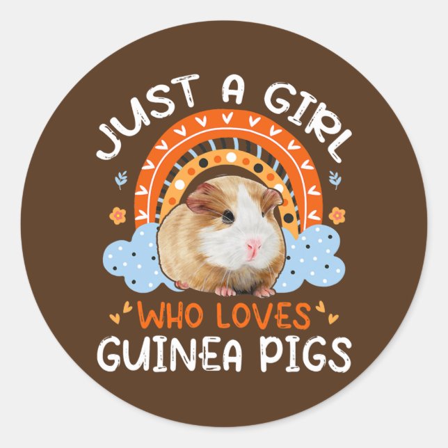 Sticker Rond Just A Girl Who Loves Guinea Pigs Cute Flowers (Devant)