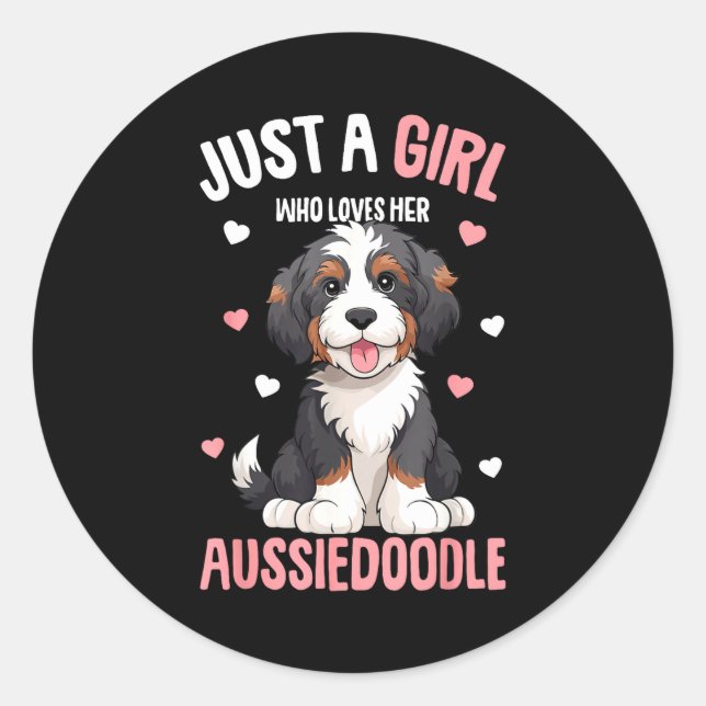 Sticker Rond Just A Girl Who Loves Her Aussiedoodle Aussie Dood (Devant)