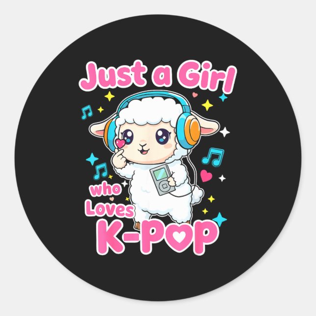 Sticker Rond Just A Girl Who Loves K-p Cute Sheep  (Devant)